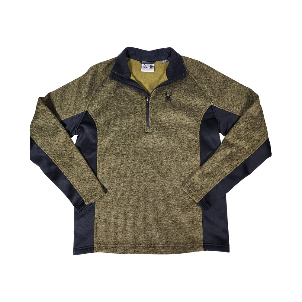 Spyder Mens Fleece‎ Quarter Zip Pullover Jacket Green Black L G